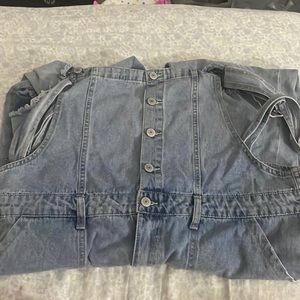 distressed long overalls size xxl.